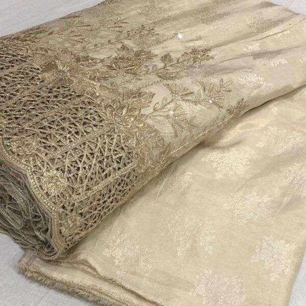 Pure Tissue Jacquard Fabric with Daman Zari Embroidery