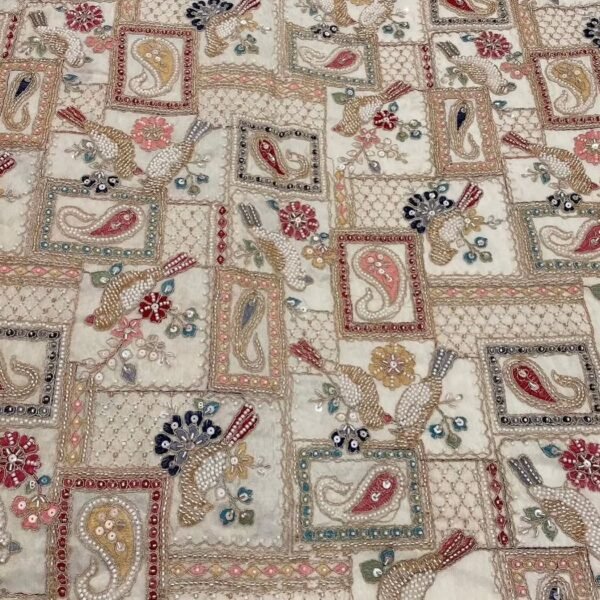 Pure Tissue Fabric with Heavy All-Over Hand Embroidery