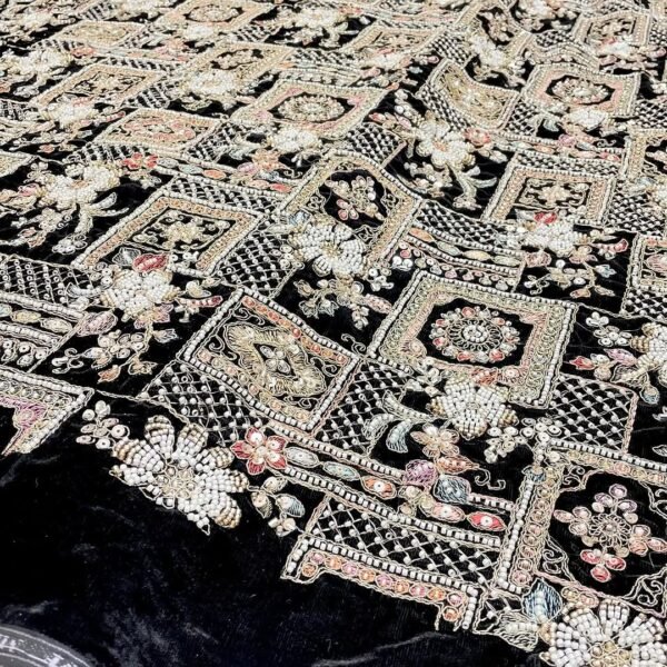 Pure Velvet Heavy Cutdana & Zari Embroidered Fabric (Unstitched)