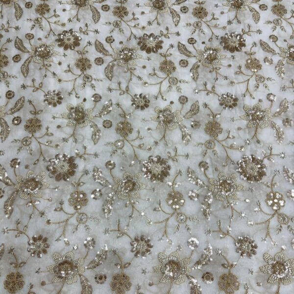 Viscose Georgette Fabric with Heavy All-Over Zari Jaal Hand Embroidery (Unstitched)