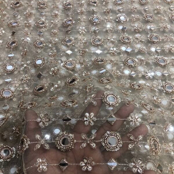 Exclusive Net Fabric with Heavy All-Over Mirror Hand Embroidery