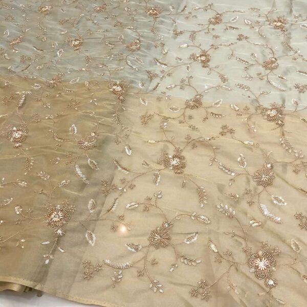 Pure Organza Tissue 2D Shaded Fabric with Heavy All-Over Handwork  (Unstitched)