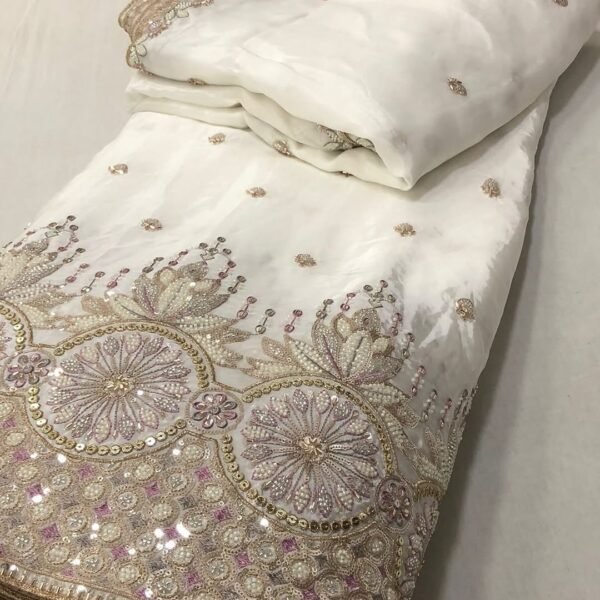 Pure Crepe Silk Fabric with Heavy Daman Hand Embroidery  (Unstitched)