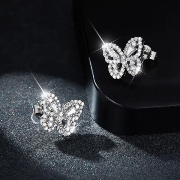 Silver-Tone Butterfly Crystal Stud Earrings
