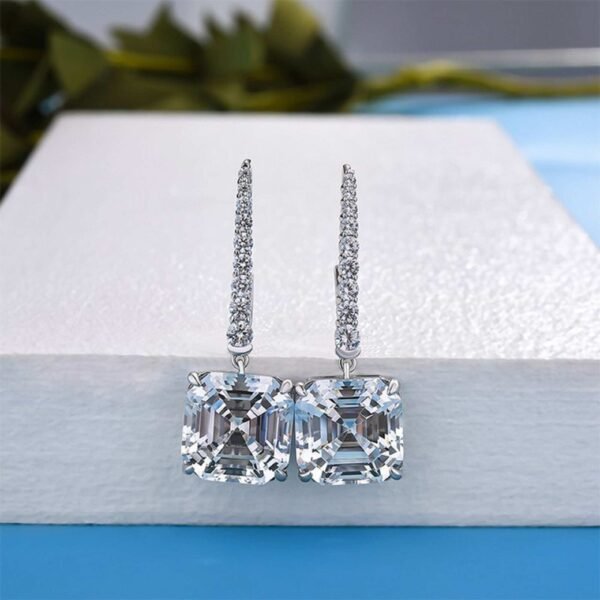 Silver-Tone Square Crystal Drop Earrings