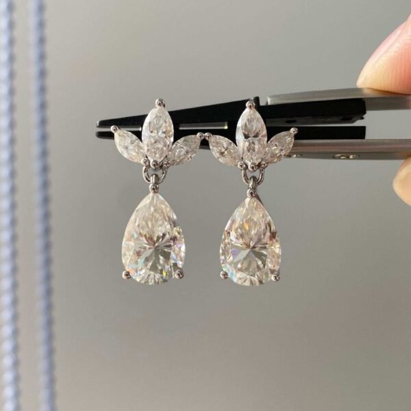 Silver-Tone Floral Pear Drop Crystal Earrings