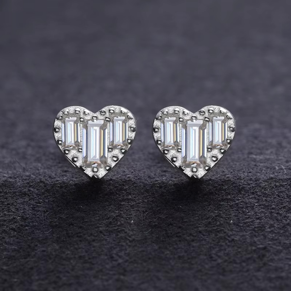 Silver-Tone Heart Crystal Stud Earrings