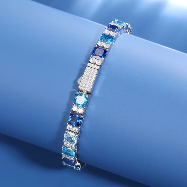 Unisex Silver-Tone Blue & Clear Crystal Tennis Bracelet