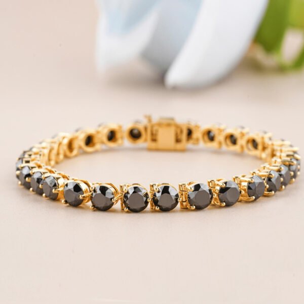 Unisex Gold-Tone Black Crystal Tennis Bracelet