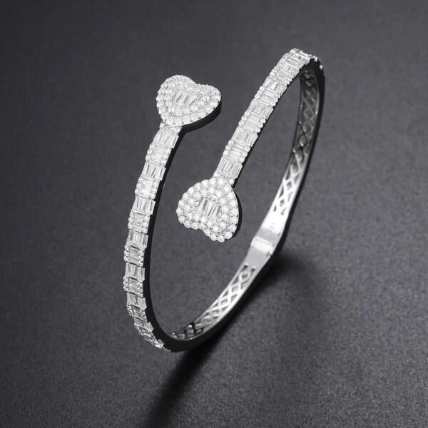 Silver-Tone Heart Open Cuff Crystal Bracelet