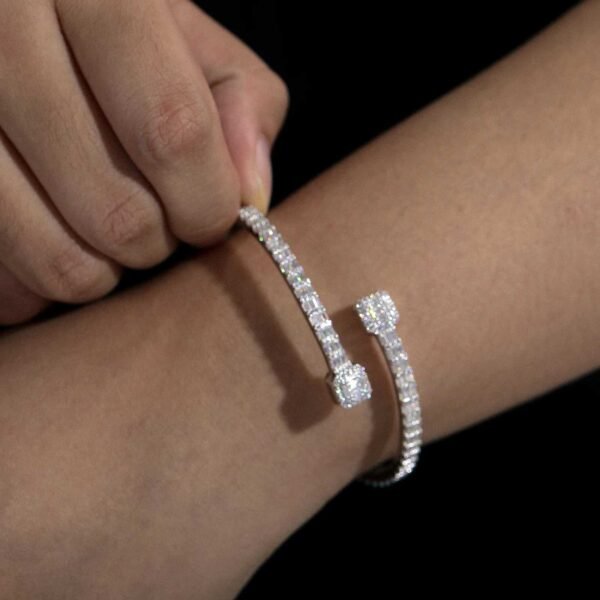 Unisex Silver-Tone Emerald Cut Crystal Tennis Bracelet