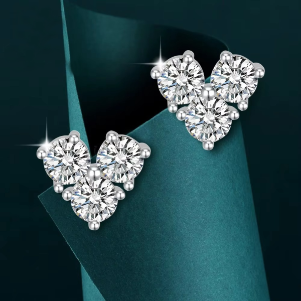 Silver-Tone Triple Crystal Stud Earrings