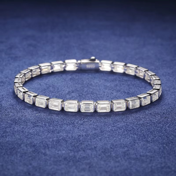 Unisex Silver-Tone Square Cut Crystal Tennis Bracelet