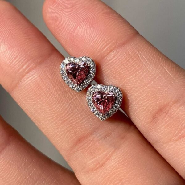 Silver-Tone Pink Heart Crystal Stud Earrings