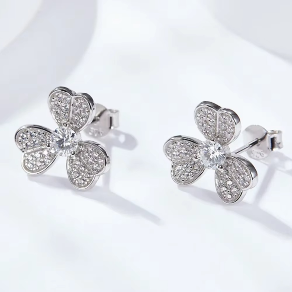 Silver-Tone Floral Crystal Stud Earrings