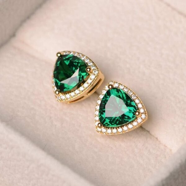 Trillion-Cut Emerald Halo Stud Earrings