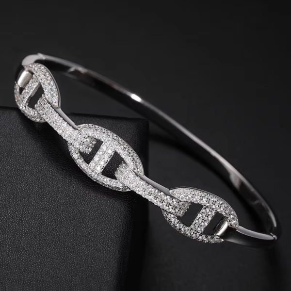 Unisex Silver-Tone Pavé Link Chain Bracelet