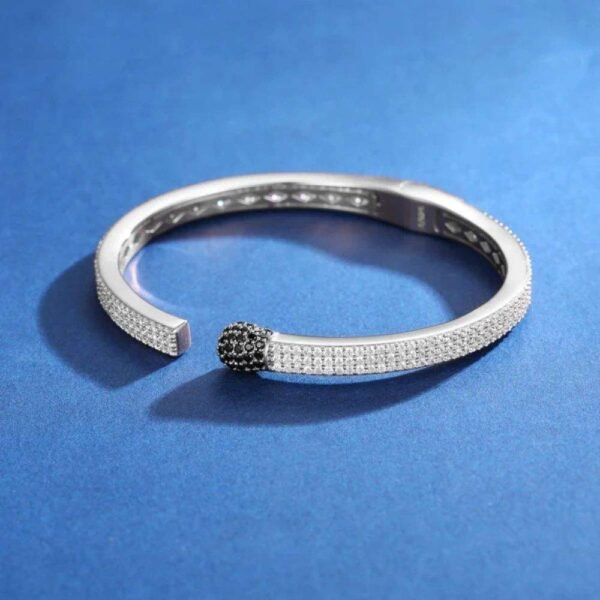 Unisex Silver-Tone Open Cuff Crystal Bracelet