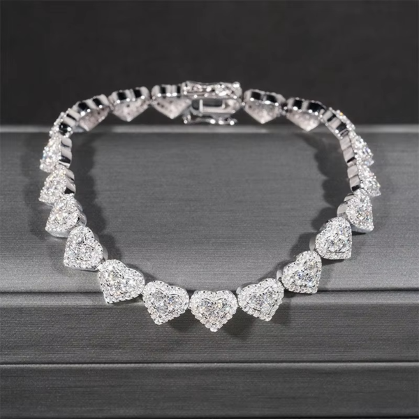 Silver-Tone Heart Crystal Tennis Bracelet