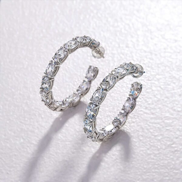 Silver-Tone Emerald Cut Hoop Earrings