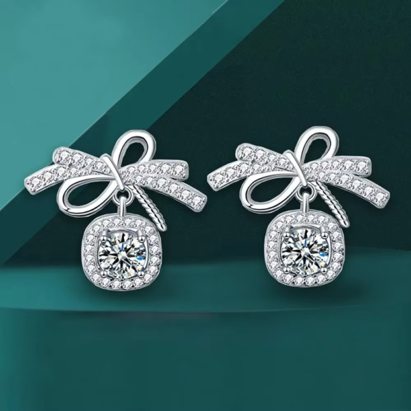 Silver-Tone Bow Knot Crystal Drop Earrings