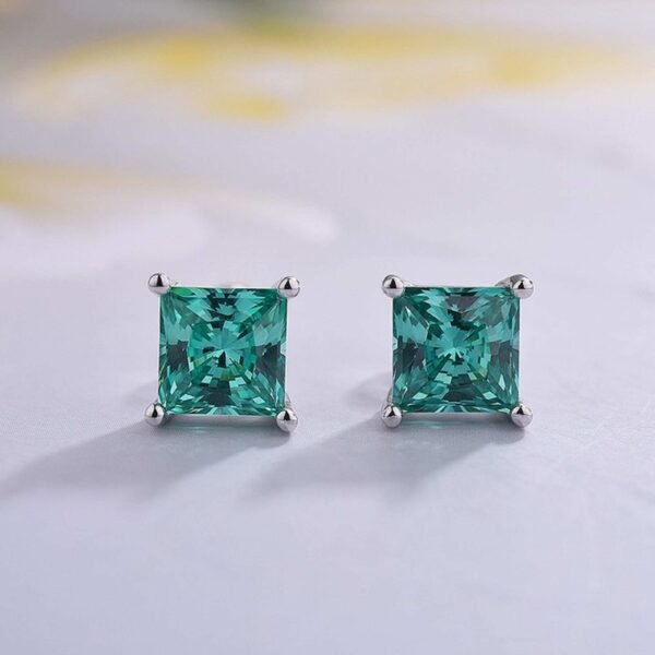 Silver-Tone Square Green Crystal Stud Earrings
