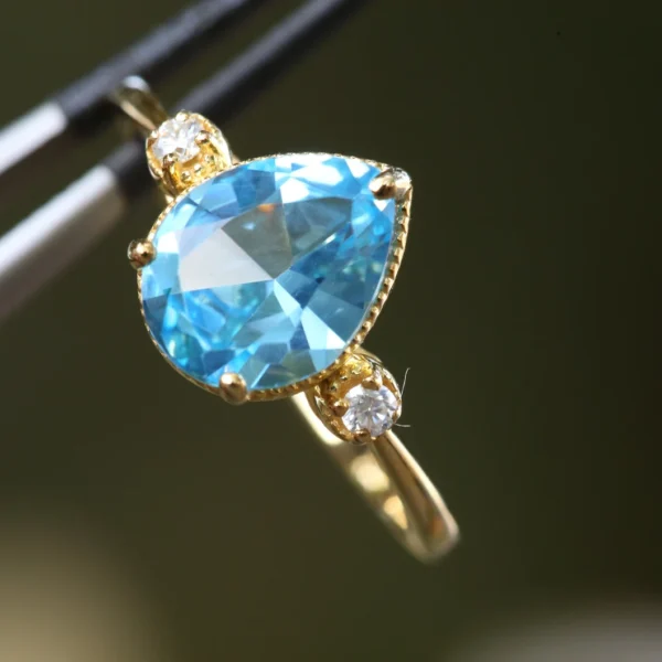 Pear Cut Blue Crystal Accent Ring