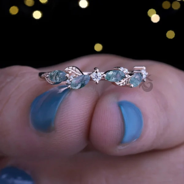 Marquise Green Stone Floral Band Ring