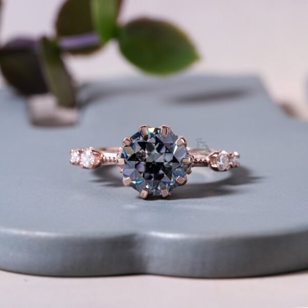 Midnight Round Cut Solitaire Accent Ring