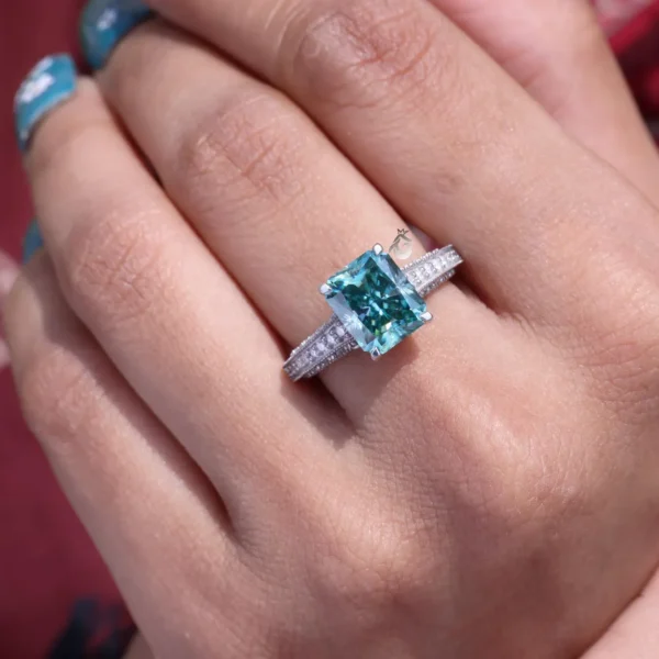 Princess Cut Teal Crystal Solitaire Ring