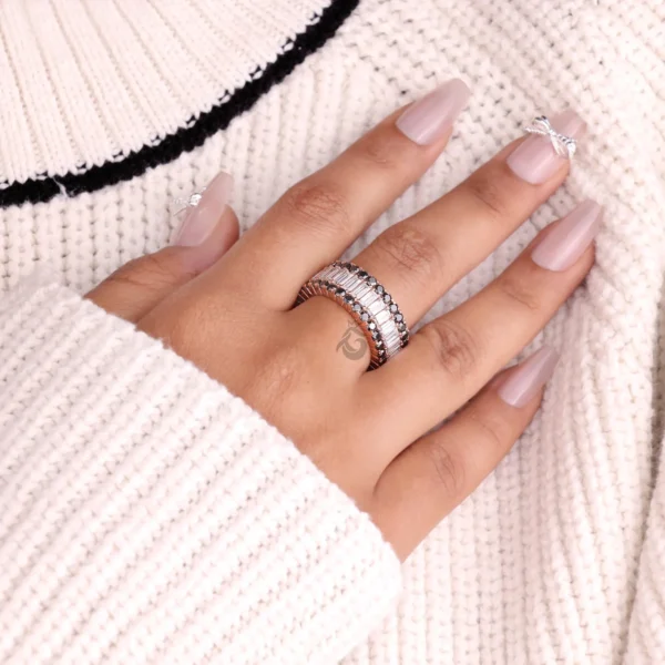 Baguette & Black Crystal Eternity Band Ring