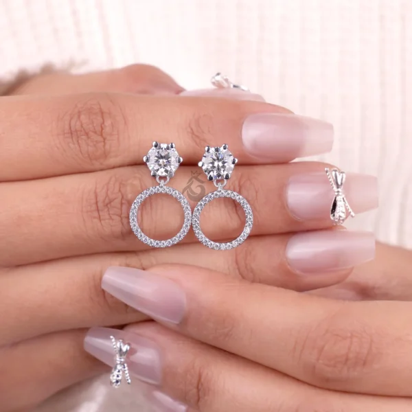 Round Solitaire Drop Earrings with Crystal Halo Ring