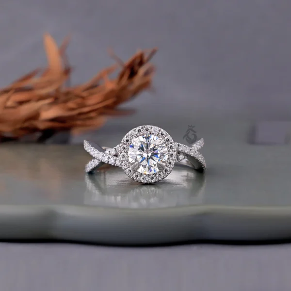 Halo Round Cut Twisted Band Ring